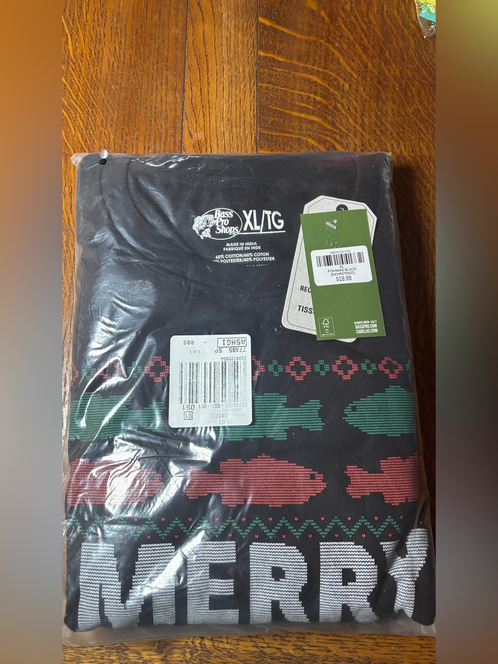 Merry Fishmas Men’s Christmas Ugly Sweater Size XL New in plastic with tags